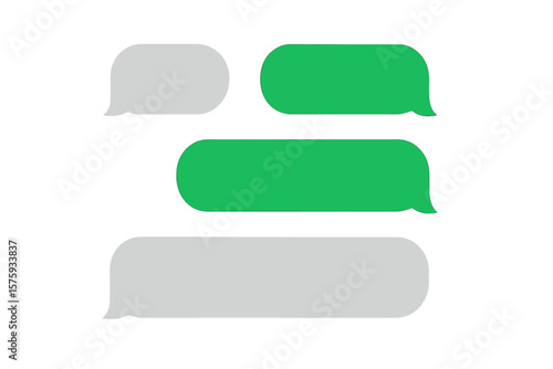 Chat Message Bubbles Vector Illustration. Smartphone Text Conversation. Messenger Speech Bubbles Template. Blank Green and Gray SMS Icons. Modern Communication UI Design. Transparent Background.