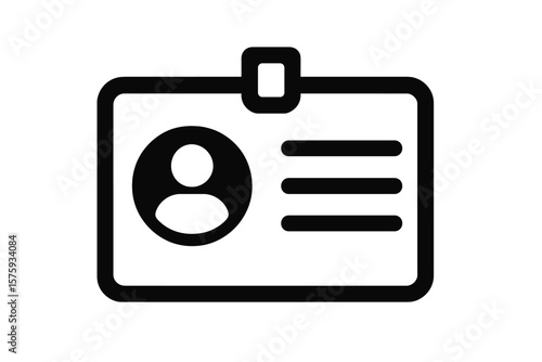 Identification Card Icon, Personal Info Data Symbol, User Profile Card, Identity Document with Photo and Text, Employee Badge, Membership Pass, Access Card, Simple Flat Vector Illustration