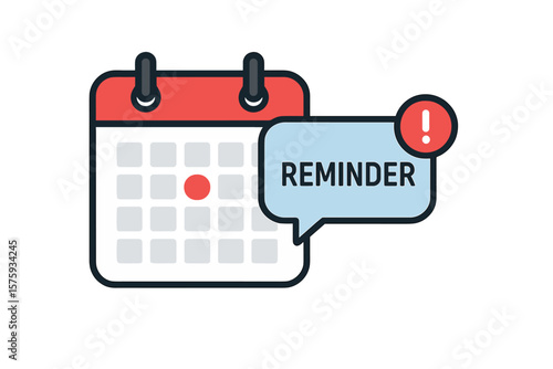Calendar Reminder Notification Icon. Event Alert with Exclamation Mark. Business Planning, Deadline, Appointment, Daily Schedule, Important Date, Task Management Concept