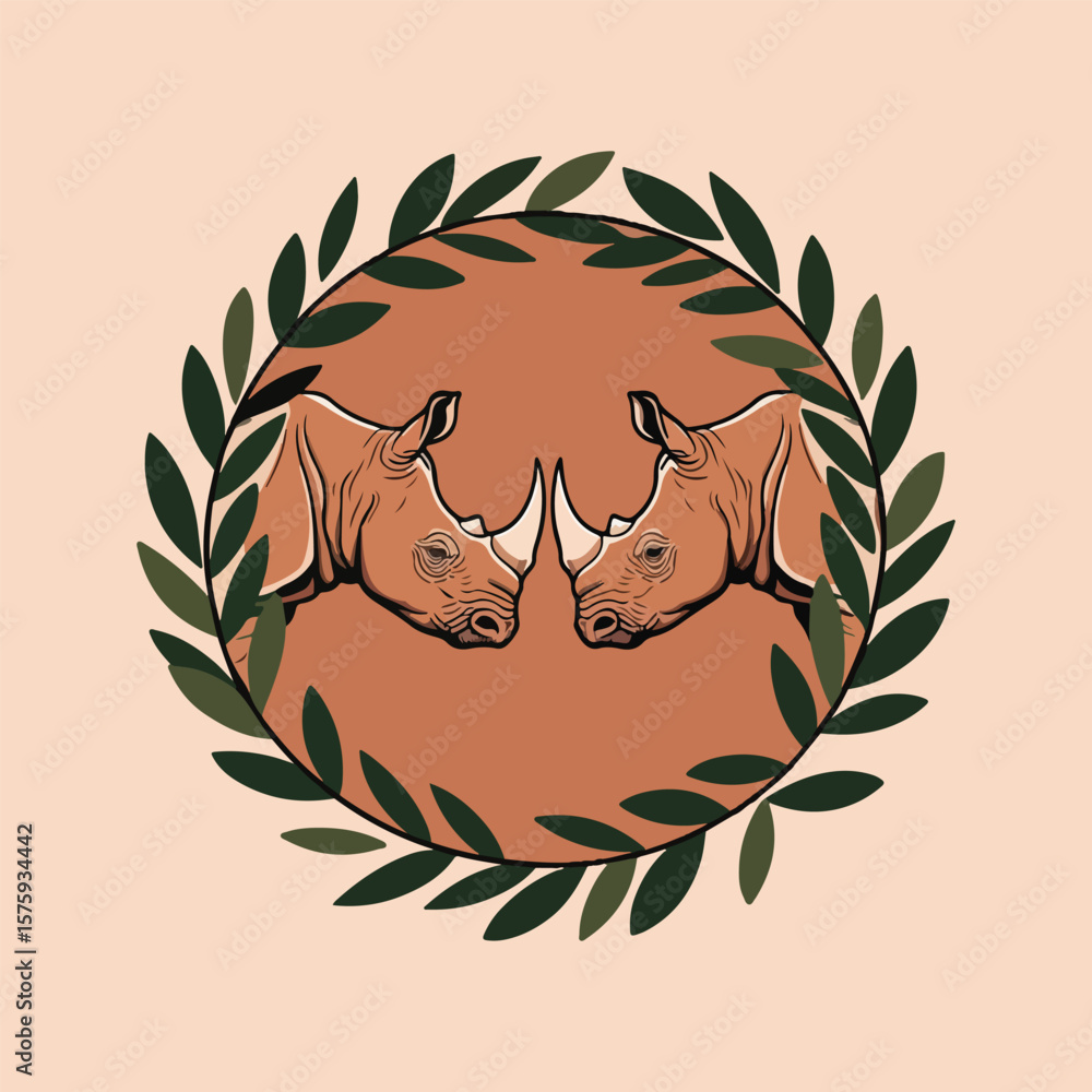 Fototapeta premium Flat vector rhino art for World Rhino Day, showcasing rhino silhouettes, mother and calf scenes, and nature-inspired motifs perfect for conservation awareness and educational use.