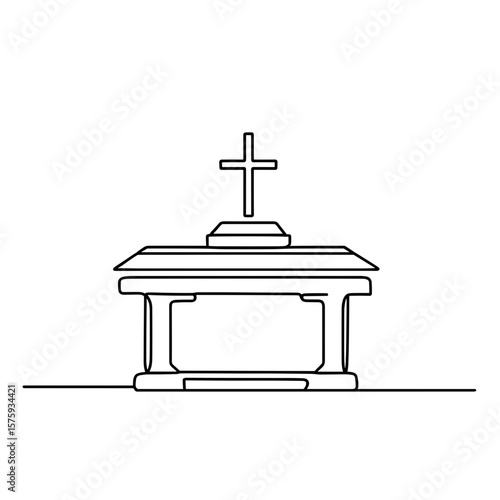 Funeral altar with cross in minimalist line art style  