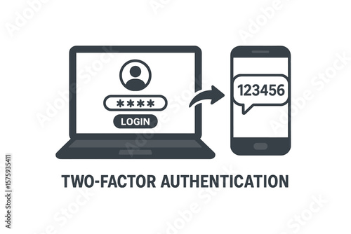 Two-factor authentication login security icon. 2FA password verification, push code message on smartphone, secure sign in, password authorization, user access protection, digital safety