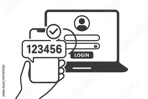 Two factor authentication login vector. Secure password verification, 2FA push code message on phone, user authorization, identity protection, online account security, sign in process