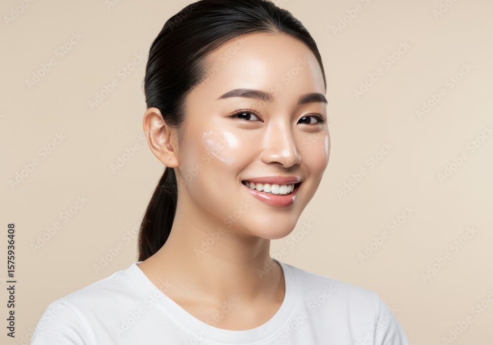 Attractive young adult woman applying facial cream The face of a woman getting a spa treatment Attractive young adult woman applying facial cream The face of a woman getting a spa treatment