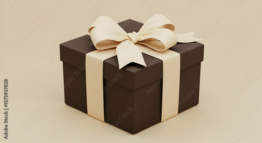 Obraz premium Elegant Brown Gift Box with Beige Ribbon Perfect for Holidays Birthdays Anniversaries and Special Occasions