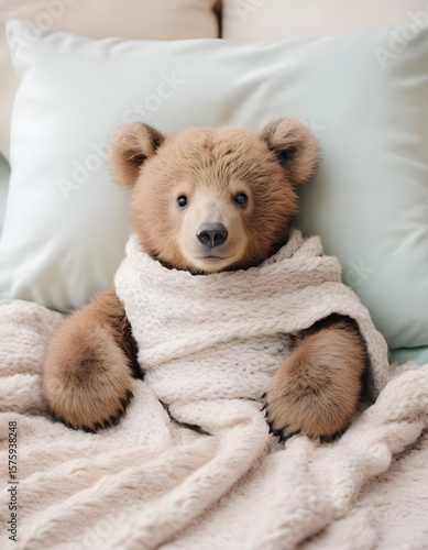 teddy bear in bed