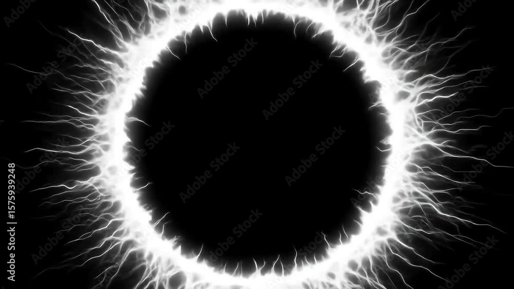 Abstract circular graphic with radiating white lines on black background Abstract circular graphic with radiating white lines on black background
