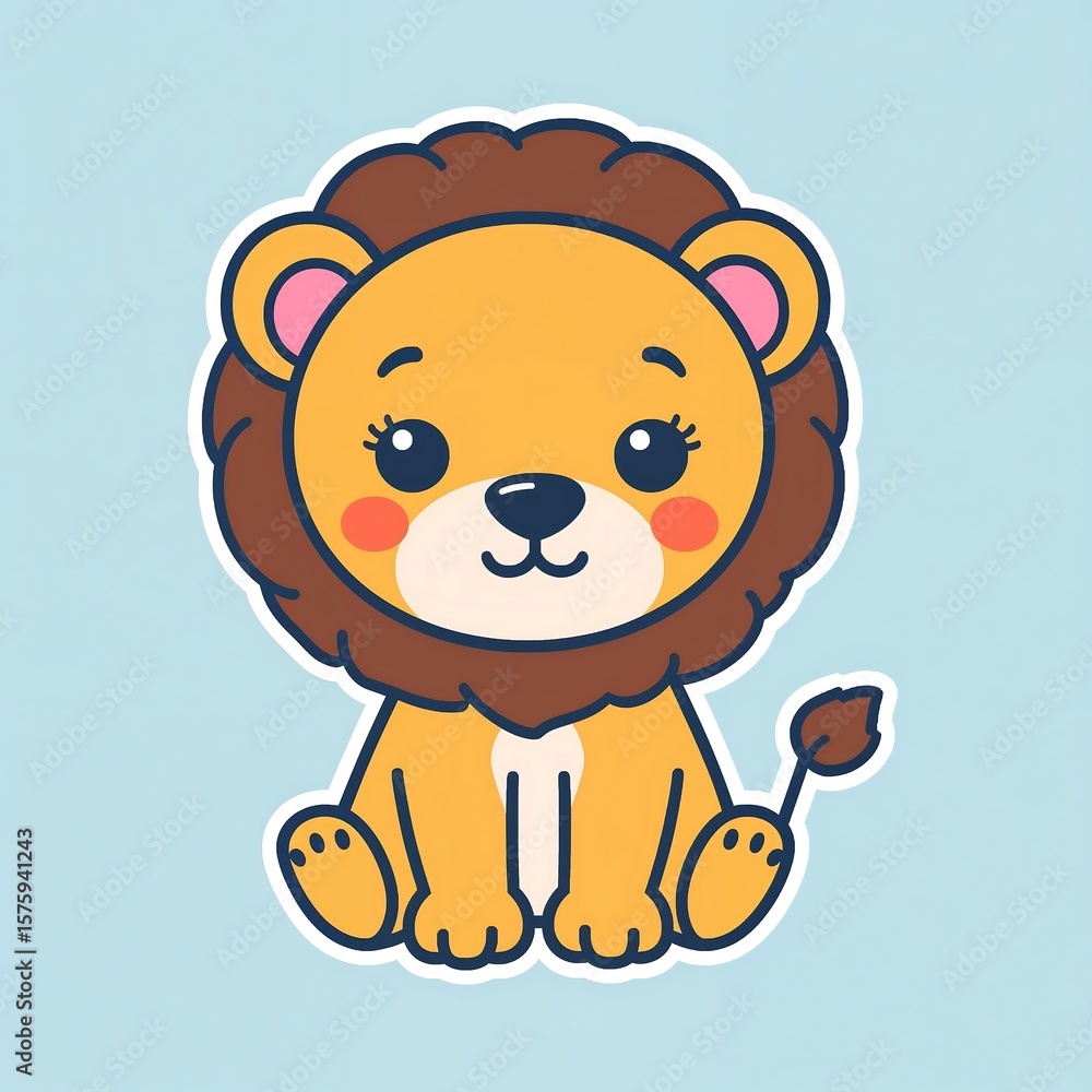 Obraz premium Cute cartoon lion sitting