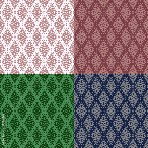 Traditional Geometric Textile Pattern Set, 4 Seamless Color Variations.
