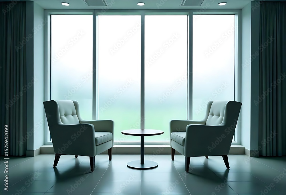 Fototapeta premium Generative AI Serene Seating Area by Large Diffused Window Light