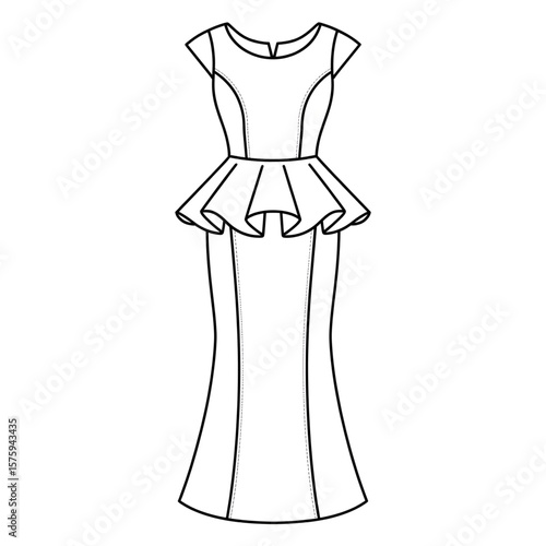 Peplum dress line drawing coloring page