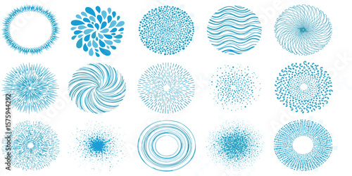 Round shapes, graphic elements big collection, set. Frame templates, text backgrounds made of uneven dots, hand drawn stripes, splashes, water drops, concentric circles, squiggles, blobs, wavy