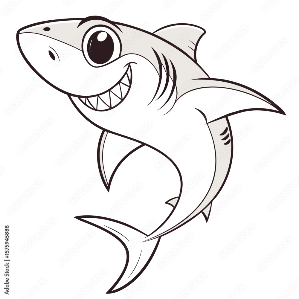 Naklejka premium Cartoon Great White Shark Grey and White Illustration