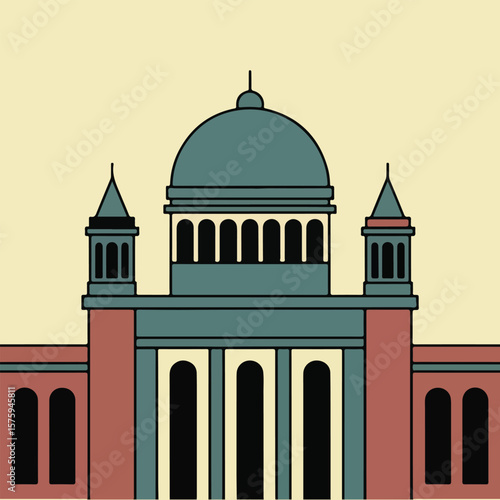 Solid color vector showing democratic empowerment: handshake, torch, courthouse, checklist, raised fists of diverse people, and globe breaking chains for freedom and equality.