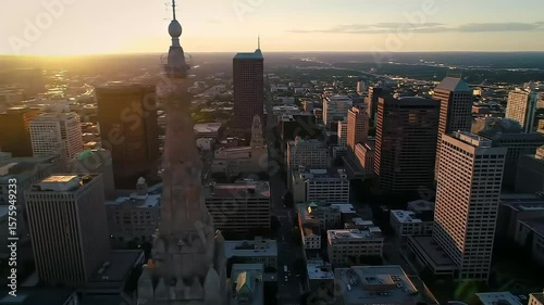 Indianapolis Skyline at Sunset Aerial Drone View