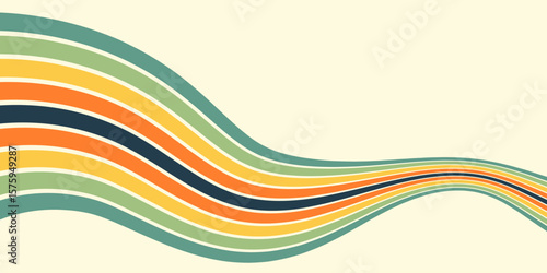 Retrofuturism poster design in trendy retro line style. Modern art poster retro vintage style 70s stripes background template lines shapes vector design