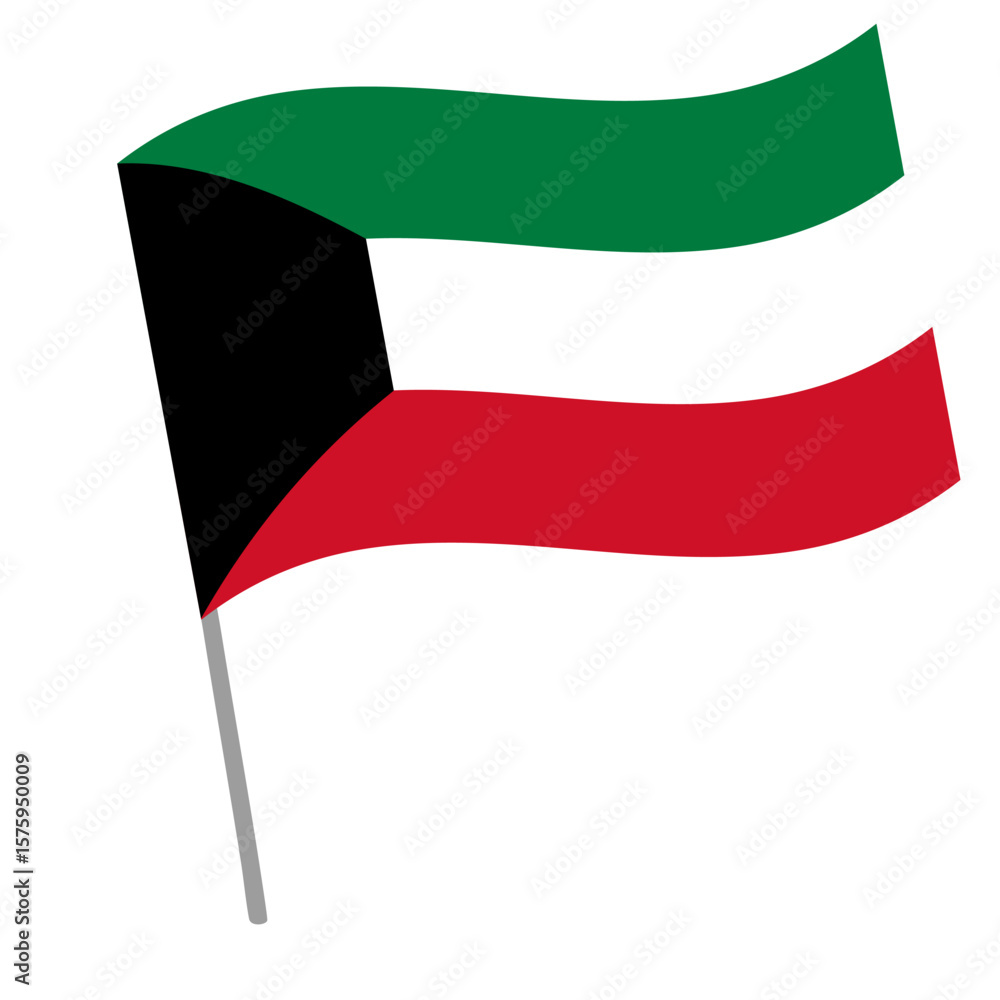Kuwait national flag flutters with flagpole Kuwait national flag flutters with flagpole