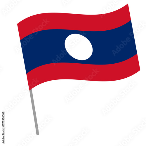 Laos national flag flutters with flagpole