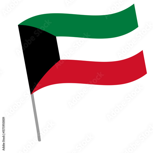 Kuwait national flag flutters with flagpole