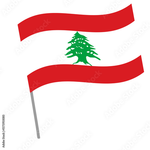 Lebanon national flag flutters with flagpole