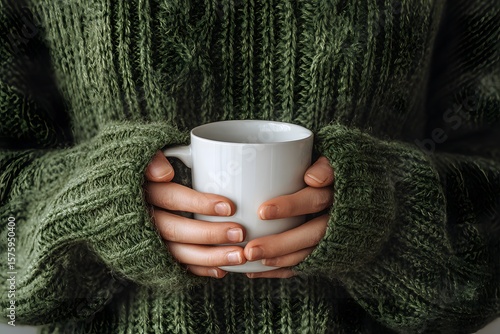 Woman's Hands Holding a White Mug