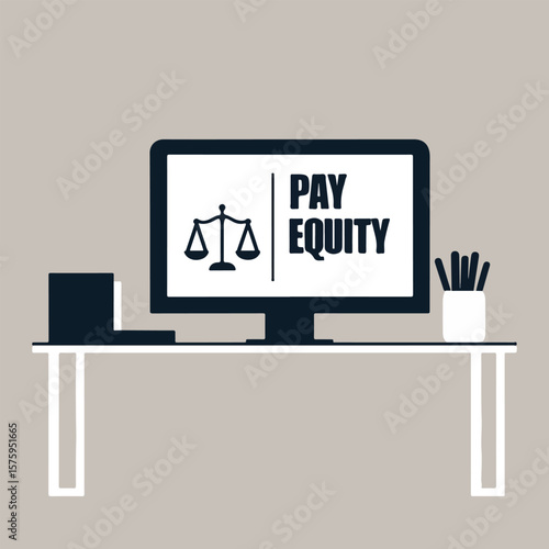 Solid color vector illustrations for International Equal Pay Day including equal pay signs, gender equality, salary charts, fair wage checklists, and social justice awareness symbols.
