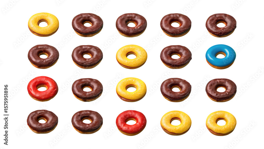 Fototapeta premium Assorted donuts with colorful glaze delicious sweet treats dessert pastries food on transparent background