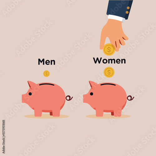 Solid color vector illustrations for International Equal Pay Day including equal pay signs, gender equality, salary charts, fair wage checklists, and social justice awareness symbols.