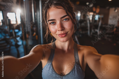 A woman is taking a selfie in a gym Free Download A woman is taking a selfie in a gym - GFXLoad
