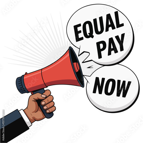 Solid color vector illustrations for International Equal Pay Day including equal pay signs, gender equality, salary charts, fair wage checklists, and social justice awareness symbols.