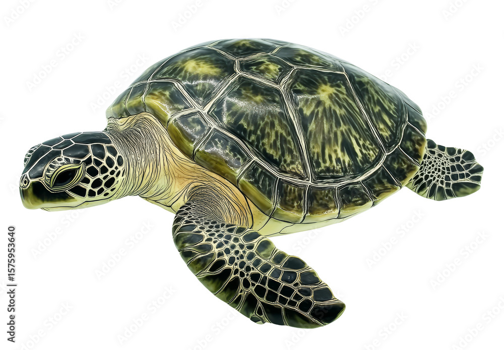 Obraz premium Isolated sea turtle displays shell and flippers on the transparent background.