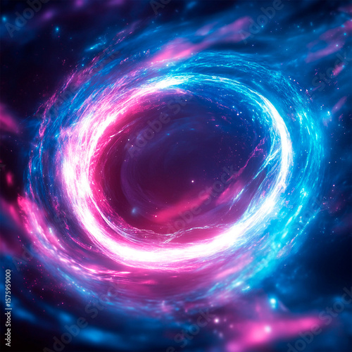 Cosmic-inspired abstract design with fluid light shapes, glowing gradients, and subtle particle dispersion.