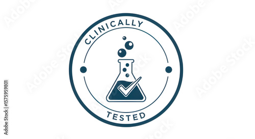 Clinically Tested Stamp with Beaker and Bubbles | Scientific Validation Badge for Medical Products, Healthcare and Cosmetic Research