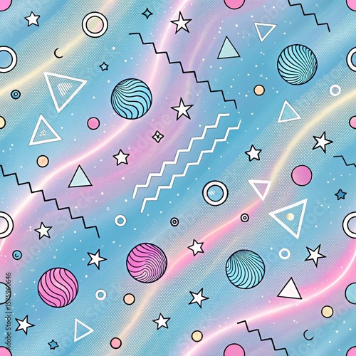Dreamy Cosmic Memphis Style Pattern