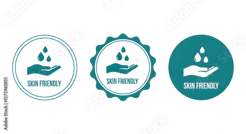 Skin Friendly Icons on Teal Badges | Vector Logos for Cosmetic and Medical Product Packaging