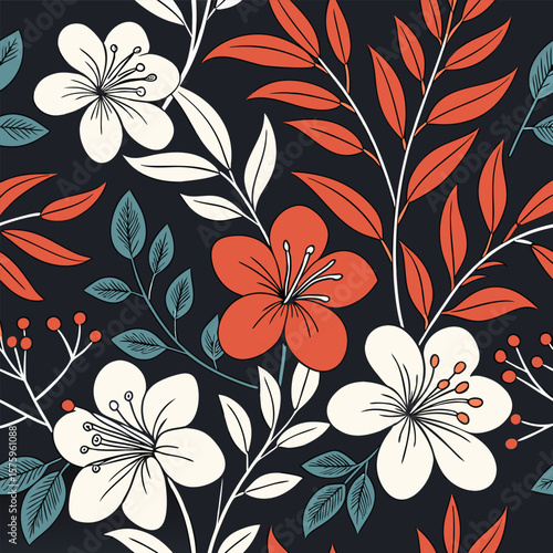 Seamless floral pattern with vintage pink blossoms and green leaves, perfect for textile design or decorative wallpaper