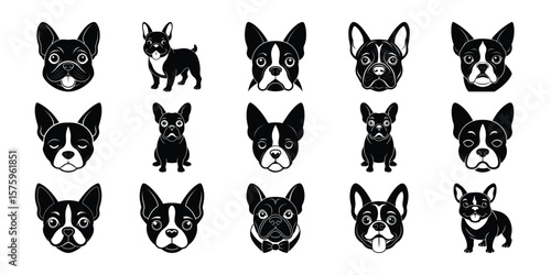 Set of French Bulldog and Boston Terrier Silhouettes