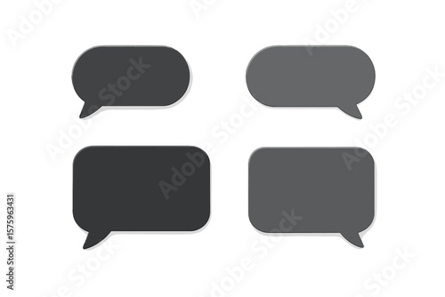 Set of dark speech bubble icons for chat messenger app. Dialogue balloon symbol for communication in dark mode or night theme. Vector illustration for UI UX interface design.