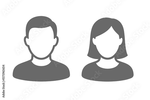 Default avatar profile icon. Man and woman face silhouette. Male and female head vector. User person symbol for social media. Business member placeholder. Account login sign.