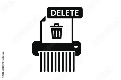 Delete files and documents process icon. Paper shredder machine for destroying confidential information. Data removal, file deletion concept. Vector for web and mobile apps.