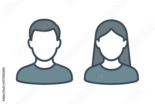 Default avatar profile icons. Male and female user faces. Man and Woman. Vector illustration. Simple people silhouette. Anonymous character sign. Web user interface symbol.