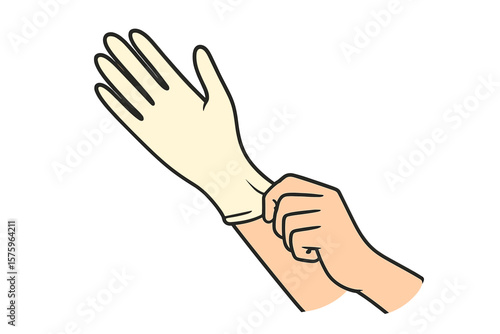 Medical Gloves Being Put On for Infection Control, Hand Hygiene, Safety, Sterile Latex Protective Gloves, Healthcare Worker, Disease Prevention, Vector Illustration