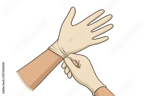 Medical Gloves Application for Infection Prevention. Hands Wearing Latex Protective Gloves. Hygiene, Safety, Sterile Barrier, Healthcare Worker, Hospital, Clinic, Virus, Bacteria, Vector Illustration