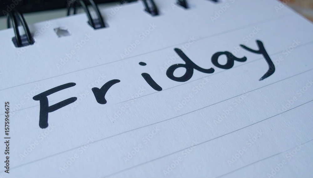 Handwritten word Friday on lined notepad Handwritten word Friday on lined notepad