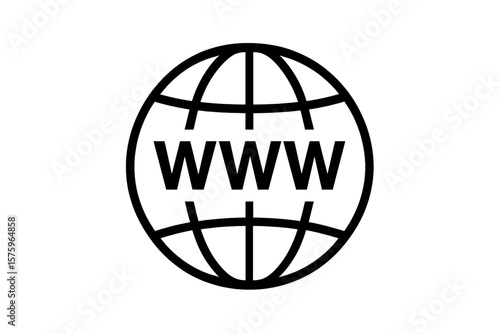 Global Internet WWW Icon. World Wide Web Symbol. Globe Outline with WWW Letters. Web Network, Internet Access, Online Communication, Website, Digital Connectivity, Vector Illustration