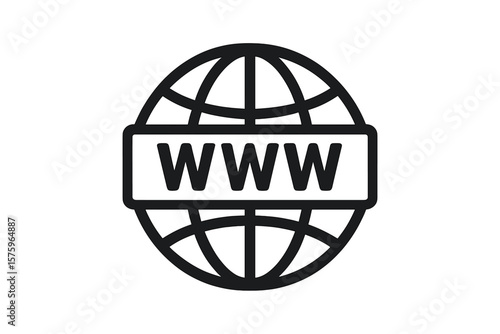 Global Internet Web Icon. WWW Symbol. Vector Illustration of Globe with World Wide Web Banner. Digital Network, Online Communication, Website, Browser, Internet Access, Technology Concept