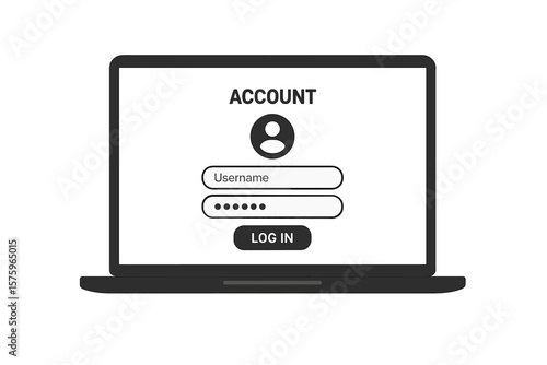 Secure Account Login Page on Laptop Screen. Username and Password Fields. Modern User Authentication Form. Vector Illustration. Online Access, Cybersecurity, Web Portal, Digital Identity, UI Design