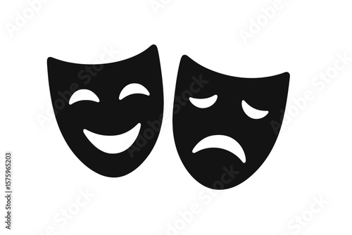 Comedy and Tragedy Theater Masks Icon. Classic Drama, Sad and Happy Masquerade Masks Symbol. Performing Arts, Emotions, Acting, Stage Play, Entertainment, Greek Theatre, Symbolic Expression