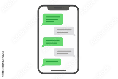 Smartphone Chat Conversation Interface. Vector Illustration of Mobile Phone with Messaging Bubbles. Flat Design Text Message Screen. Digital Communication, Online Chat, Social Media, Mobile App UI