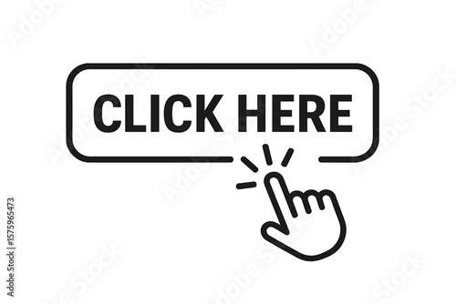 Click here web button. Hand pointer cursor clicking. Call to action concept. UI UX design element. Website graphic interface. Modern button icon for link. Tap, press. Vector.